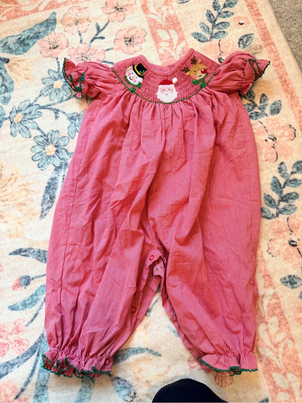 Christmas red Smocked Romper